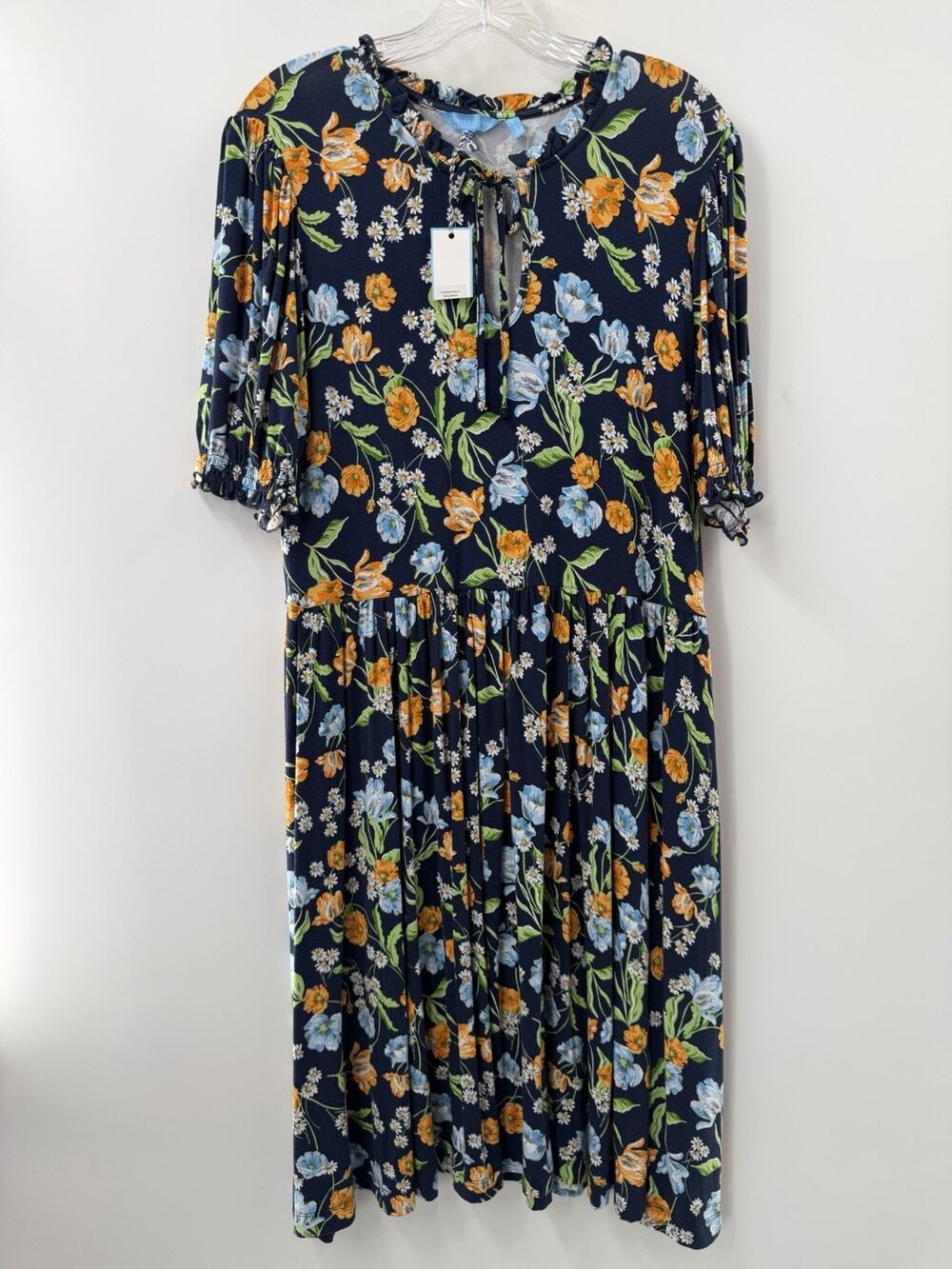 Draper James Women’s Short Sleeve Kacey Knit Dress Spring Blooms Navy Size L NWT - Picture 1 of 11